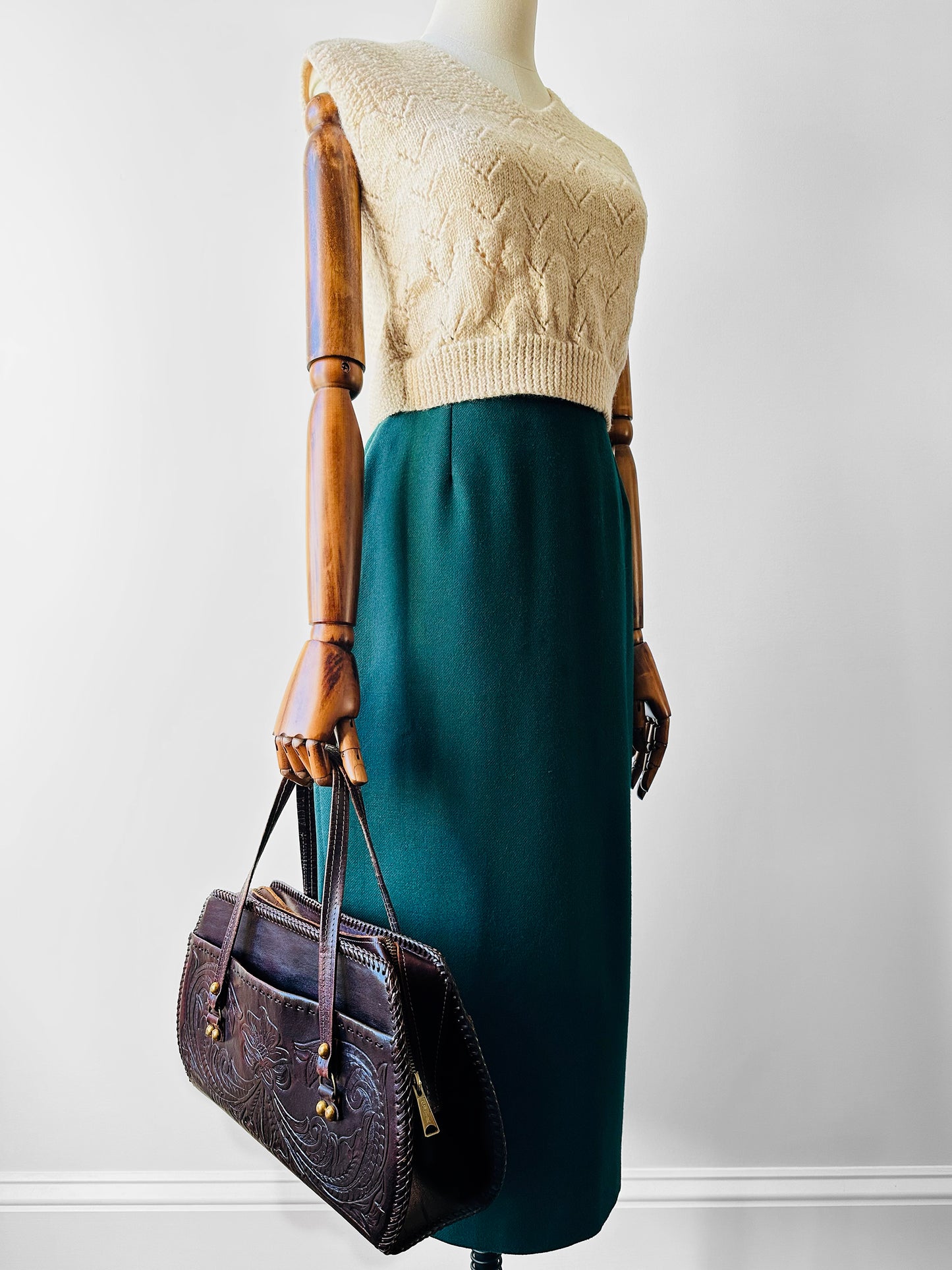 1980s Made in Canada Emerald Green Wool Blend Pencil Skirt - Sz.M