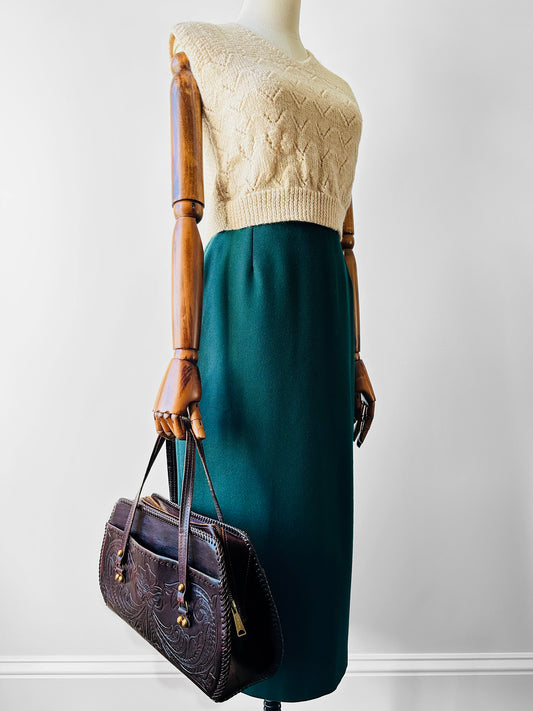 1980s Made in Canada Emerald Green Wool Blend Pencil Skirt - Sz.M