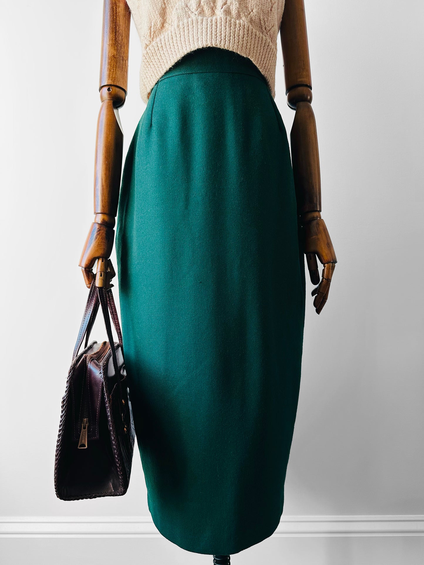 1980s Made in Canada Emerald Green Wool Blend Pencil Skirt - Sz.M