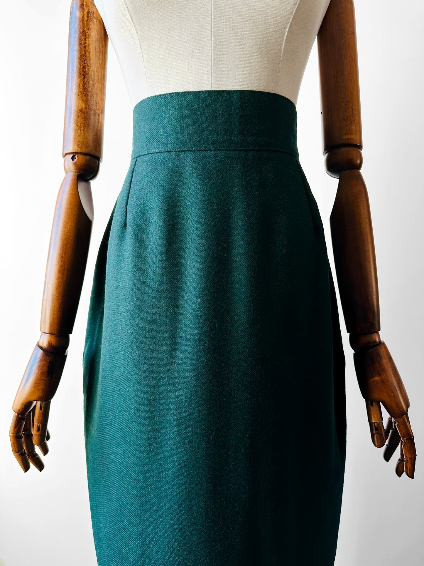 1980s Made in Canada Emerald Green Wool Blend Pencil Skirt - Sz.M