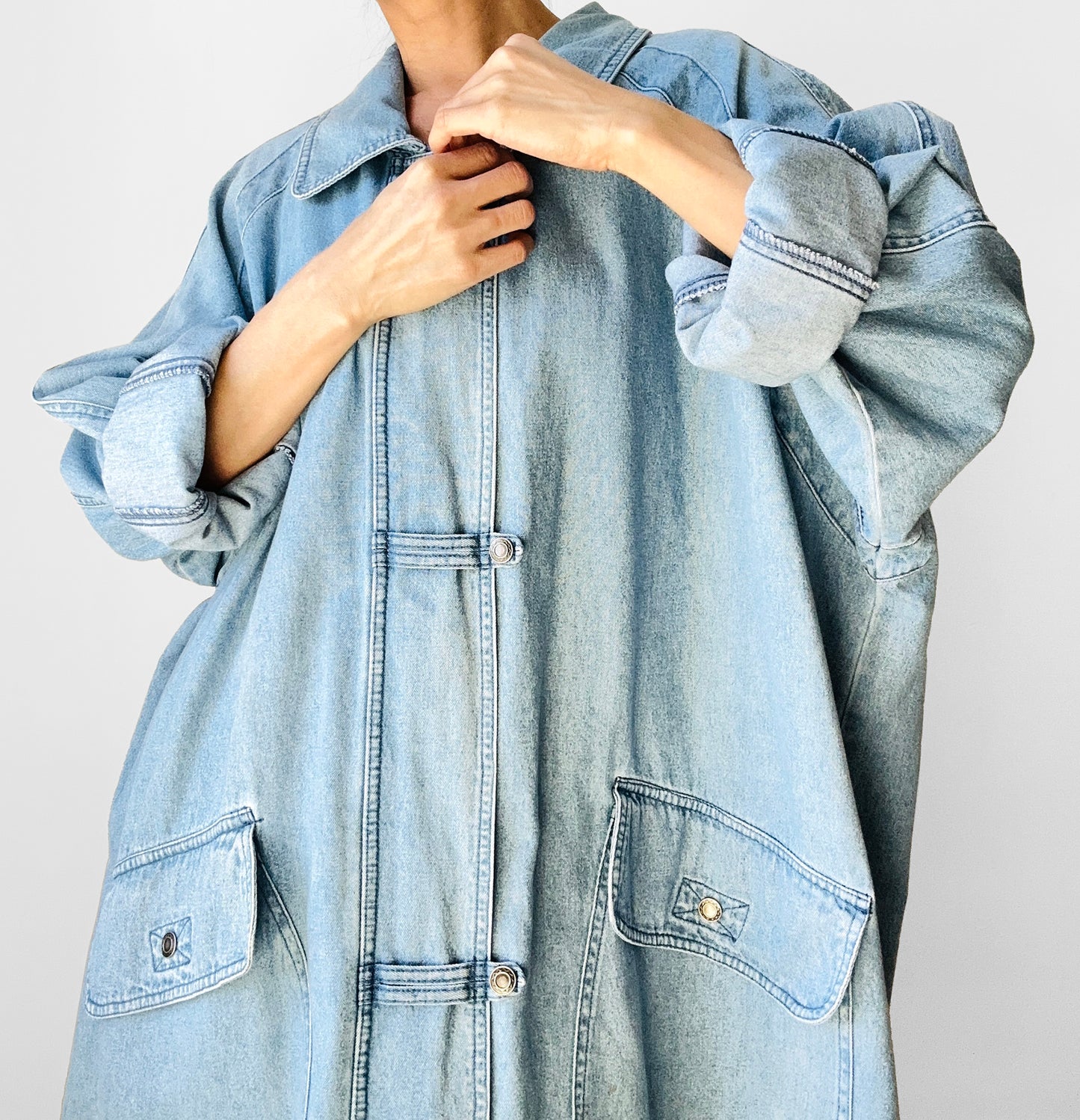 1990s - 2000s Soft Light Wash Denim Chambray Zippered Chore Jacket- O/S