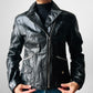 1970s - 1980s Black Asymmetrical Zippered Leather Biker Jacket - Sz. S