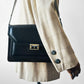 1970s Black Leather Boxy Structured Shoulder Bag