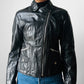 1970s - 1980s Black Asymmetrical Zippered Leather Biker Jacket - Sz. S
