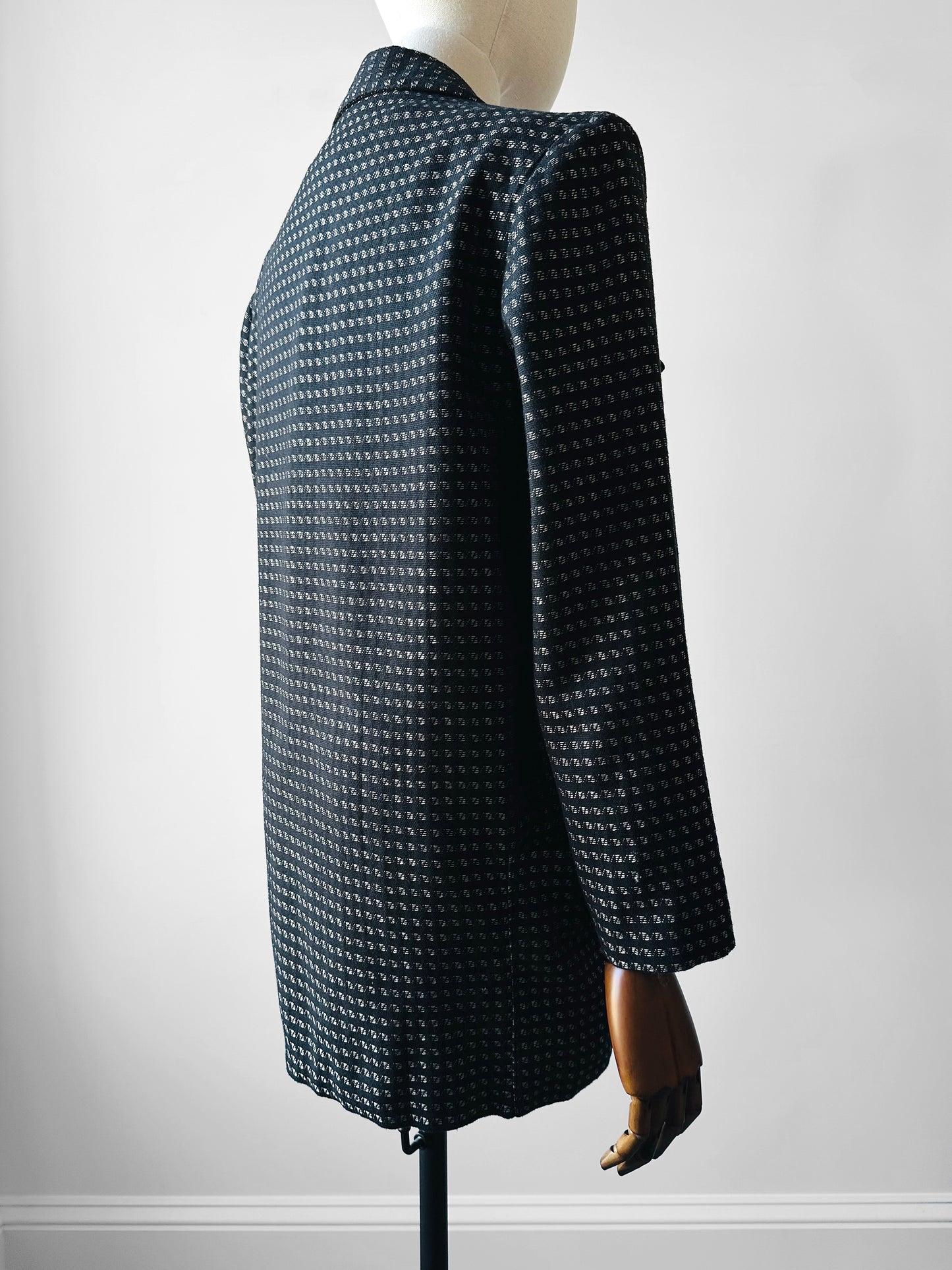 1980s Black and Silver Metallic Textured Weave Patterned Double Breasted Blazer - Sz. S/M