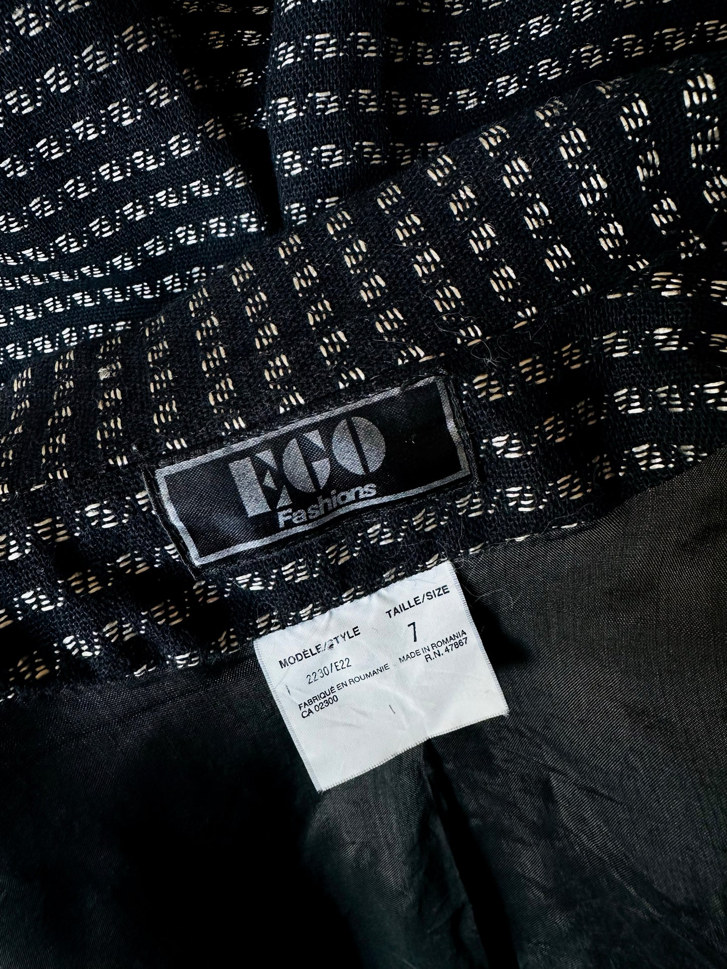 1980s Black and Silver Metallic Textured Weave Patterned Double Breasted Blazer - Sz. S/M