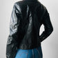 1970s - 1980s Black Asymmetrical Zippered Leather Biker Jacket - Sz. S