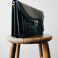 1970s Black Leather Boxy Structured Shoulder Bag