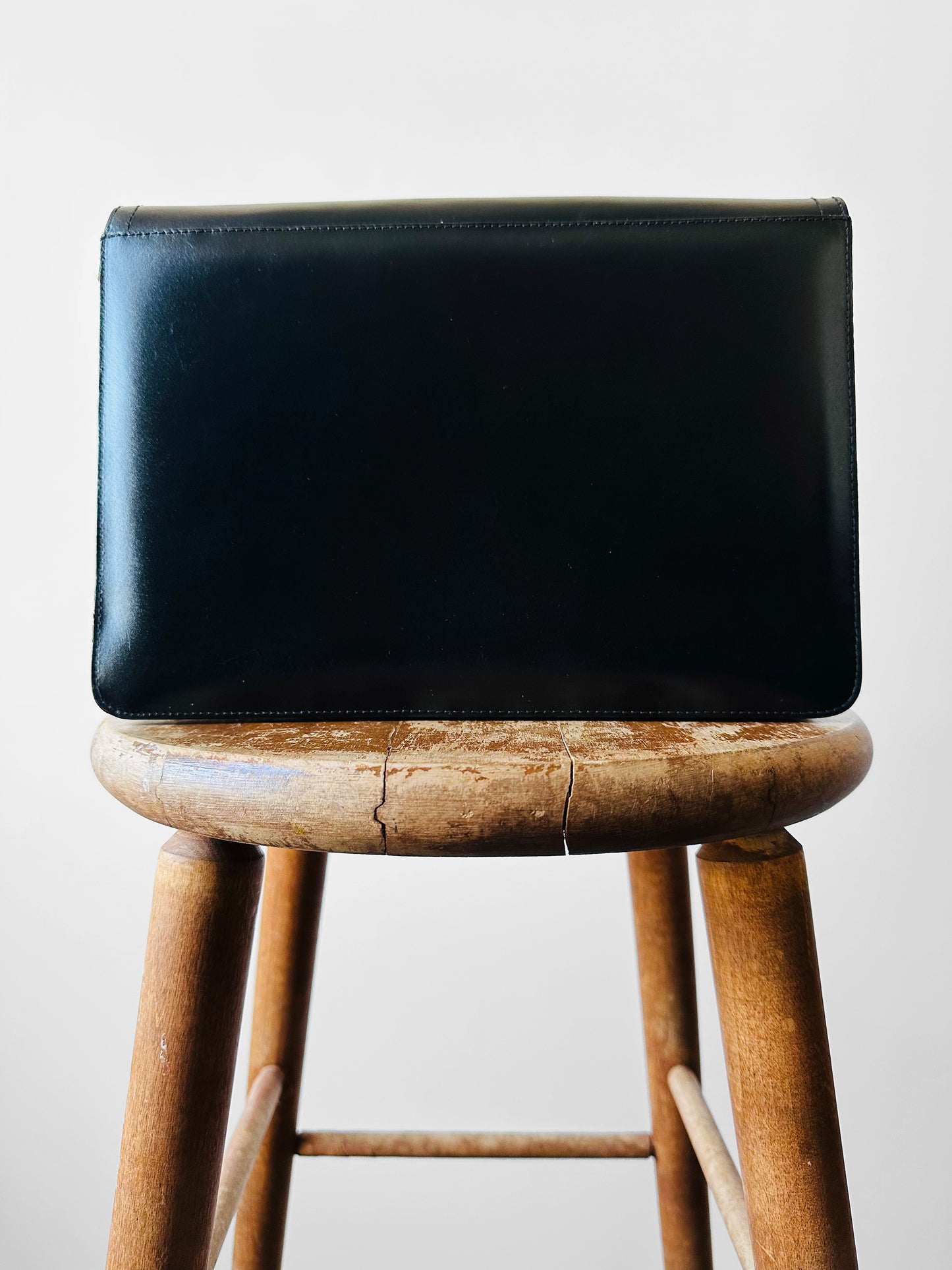 1970s Black Leather Boxy Structured Shoulder Bag