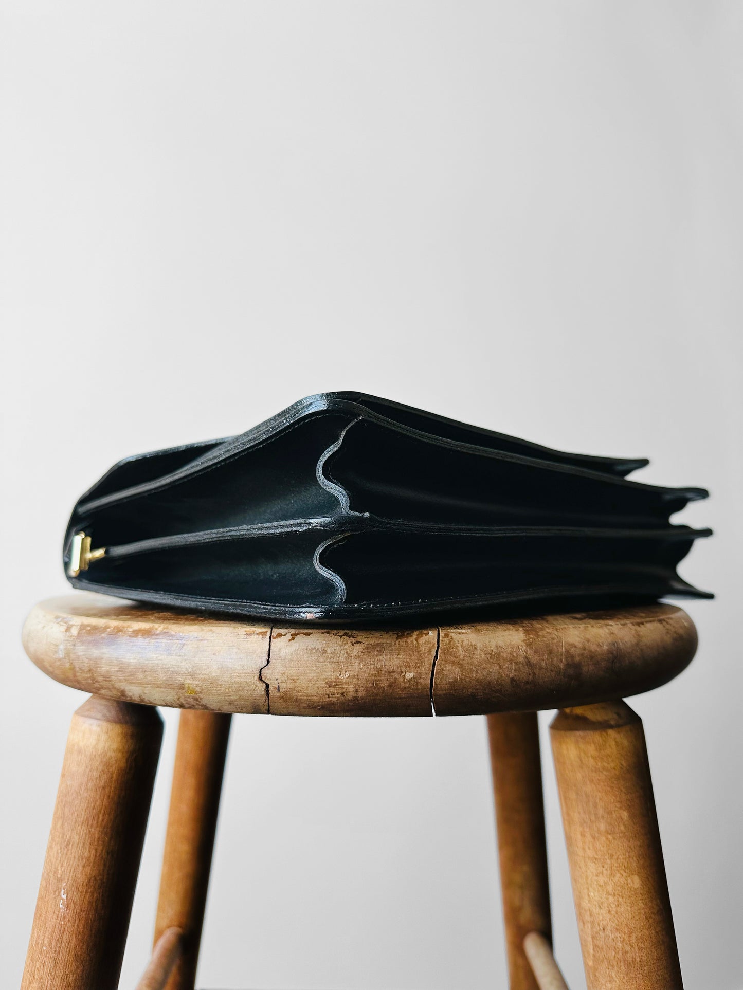 1970s Black Leather Boxy Structured Shoulder Bag