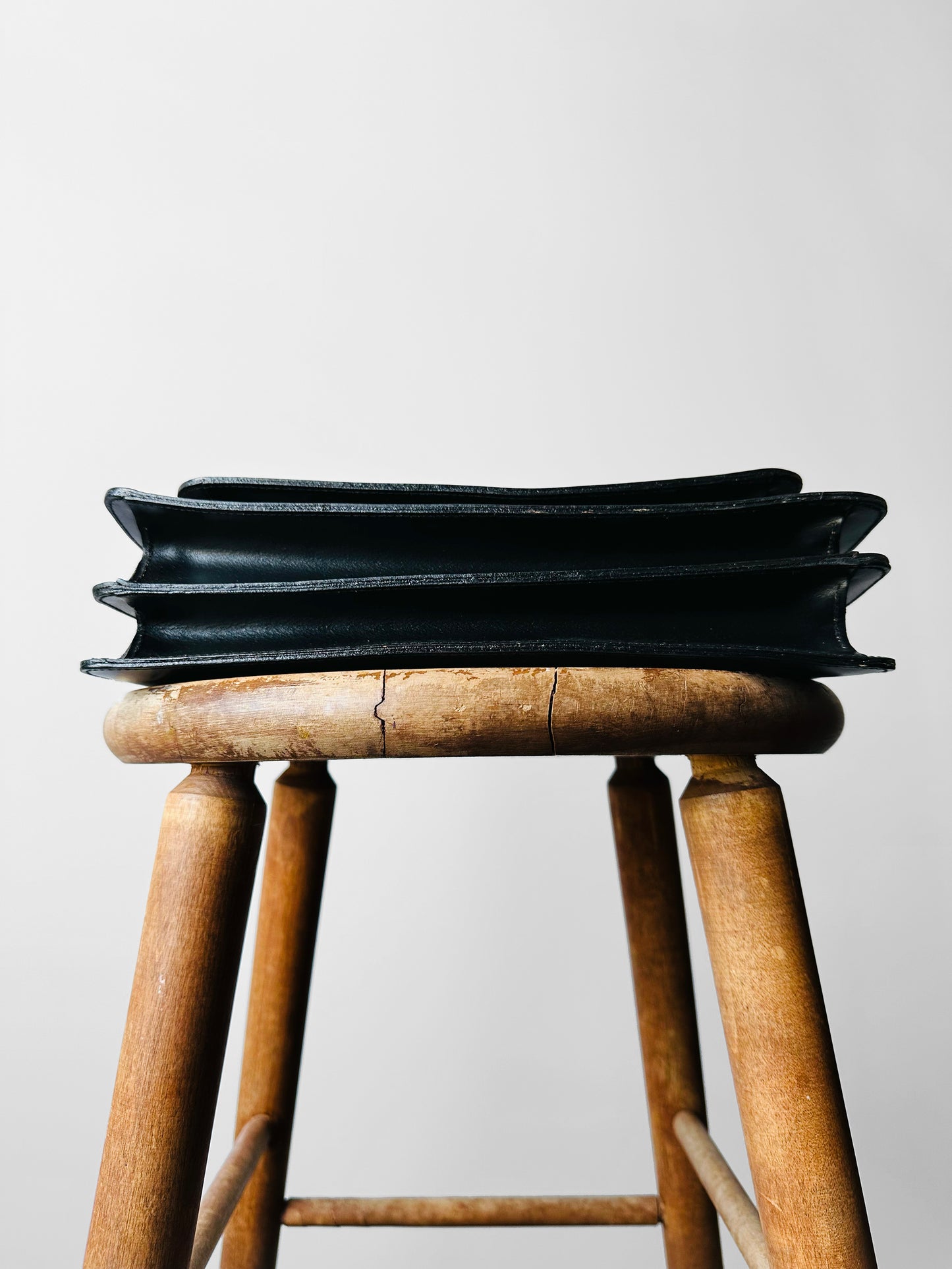 1970s Black Leather Boxy Structured Shoulder Bag