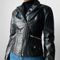 1970s - 1980s Black Asymmetrical Zippered Leather Biker Jacket - Sz. S