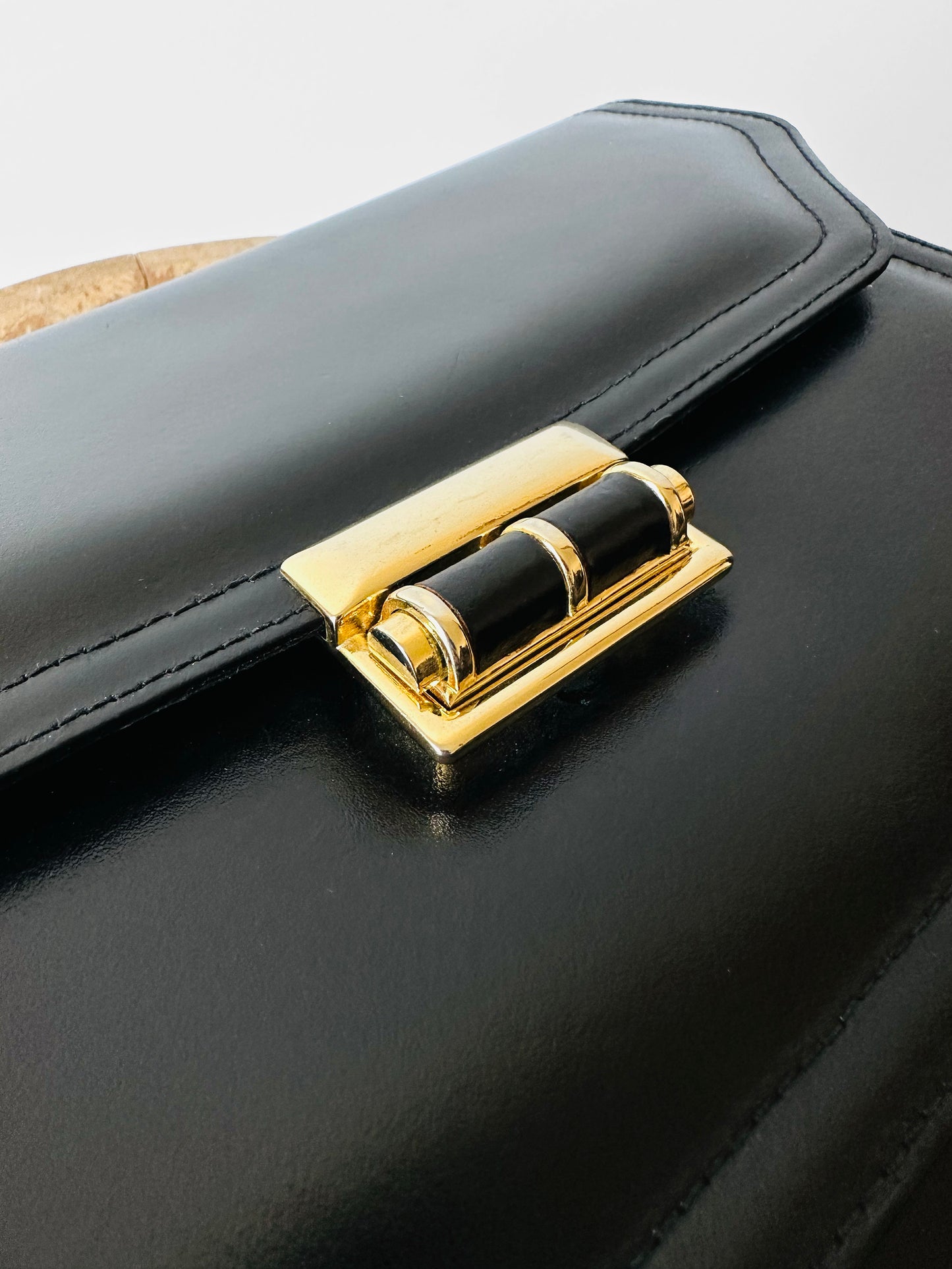 1970s Black Leather Boxy Structured Shoulder Bag