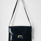 1970s Black Leather Boxy Structured Shoulder Bag