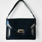 1970s Black Leather Boxy Structured Shoulder Bag