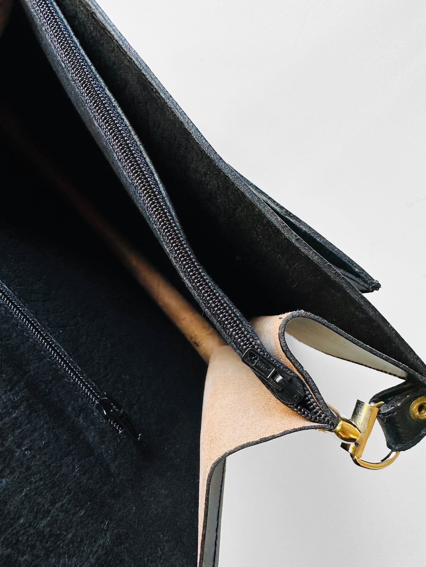 1970s Black Leather Boxy Structured Shoulder Bag