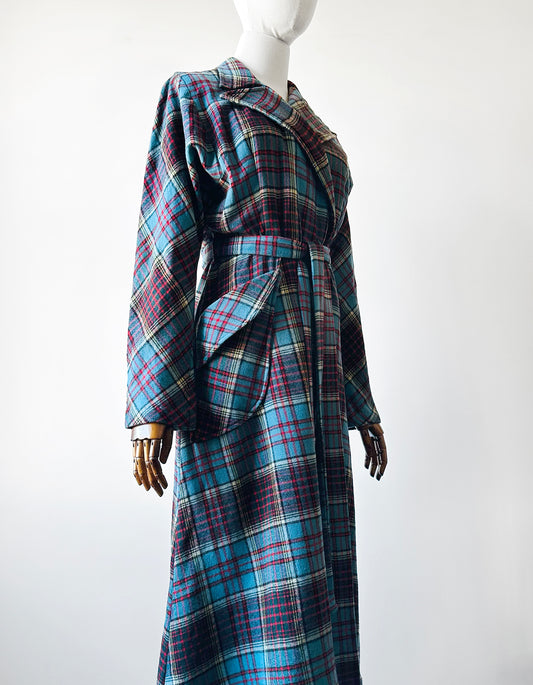 1940s Morsam All Wool Anderson Tartan Plaid Belted Robe - Sz. Sm