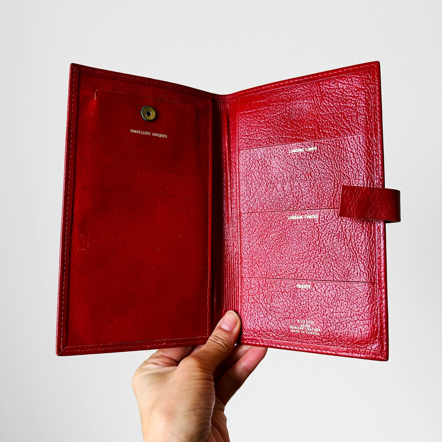 1960s Made in Canada Red Worn-In Soft Leather Bifold Travel Wallet