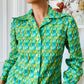 1960s - 1970s Apple Green Window Pane Patterned Button Up Shirt  - Sz. Sm