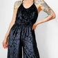 1990s Black Velour Made in the USA Culotte Jumpsuit