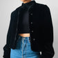 1980s Black Faux Fur Short Waisted Tapered Waist Jacket - Sz. M