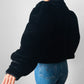 1980s Black Faux Fur Short Waisted Tapered Waist Jacket - Sz. M