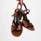 1970s Dark Tobacco Brown Leather Wood-Heeled Sandals - Sz.7B