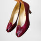 1960s Dark Red Leather Peep-Toe Slip-On Heels - Sz. 7.5B