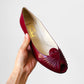 1960s Dark Red Leather Peep-Toe Slip-On Heels - Sz. 7.5B