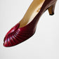 1960s Dark Red Leather Peep-Toe Slip-On Heels - Sz. 7.5B