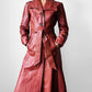 1970s Amber Tan Wide Lapel Tapered Waist Belted Leather Coat - Sz. XS/S