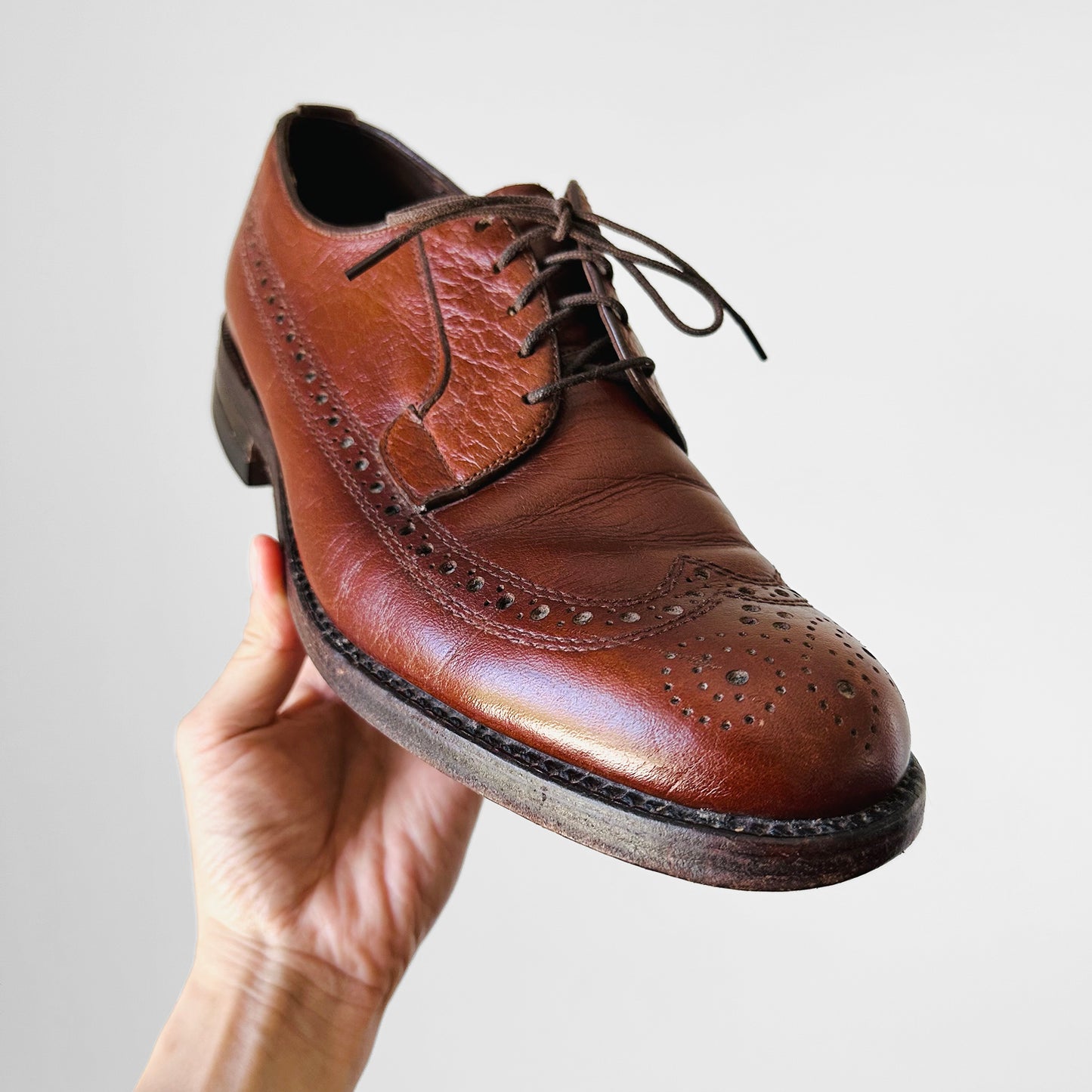 Tobacco Brown Florsheim Leather Lace-Up Oxford Loafer Slip-On Shoes - Sz. 8.5