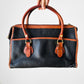 1990s Black and Cognac Leather Top Handle Liz Claiborne Purse