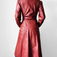 1970s Amber Tan Wide Lapel Tapered Waist Belted Leather Coat - Sz. XS/S