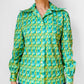1960s - 1970s Apple Green Window Pane Patterned Button Up Shirt  - Sz. Sm