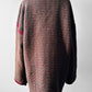 1970s - 1980s Hand-Knit Hand-Mended Wood Button Asymmetrical Cardigan with Maroon Trim - Sz. O/S