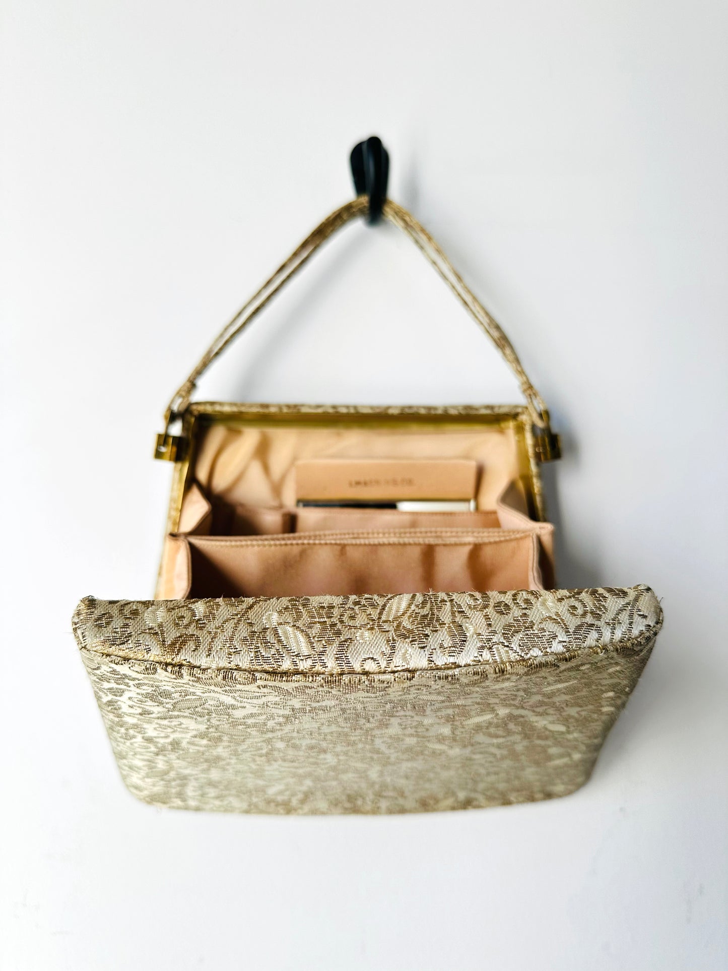 1950s - 1960s L. Magnin & Co. Floral Brocade Floral Blush Interior Evening Bag with Mirror and Coin Purse