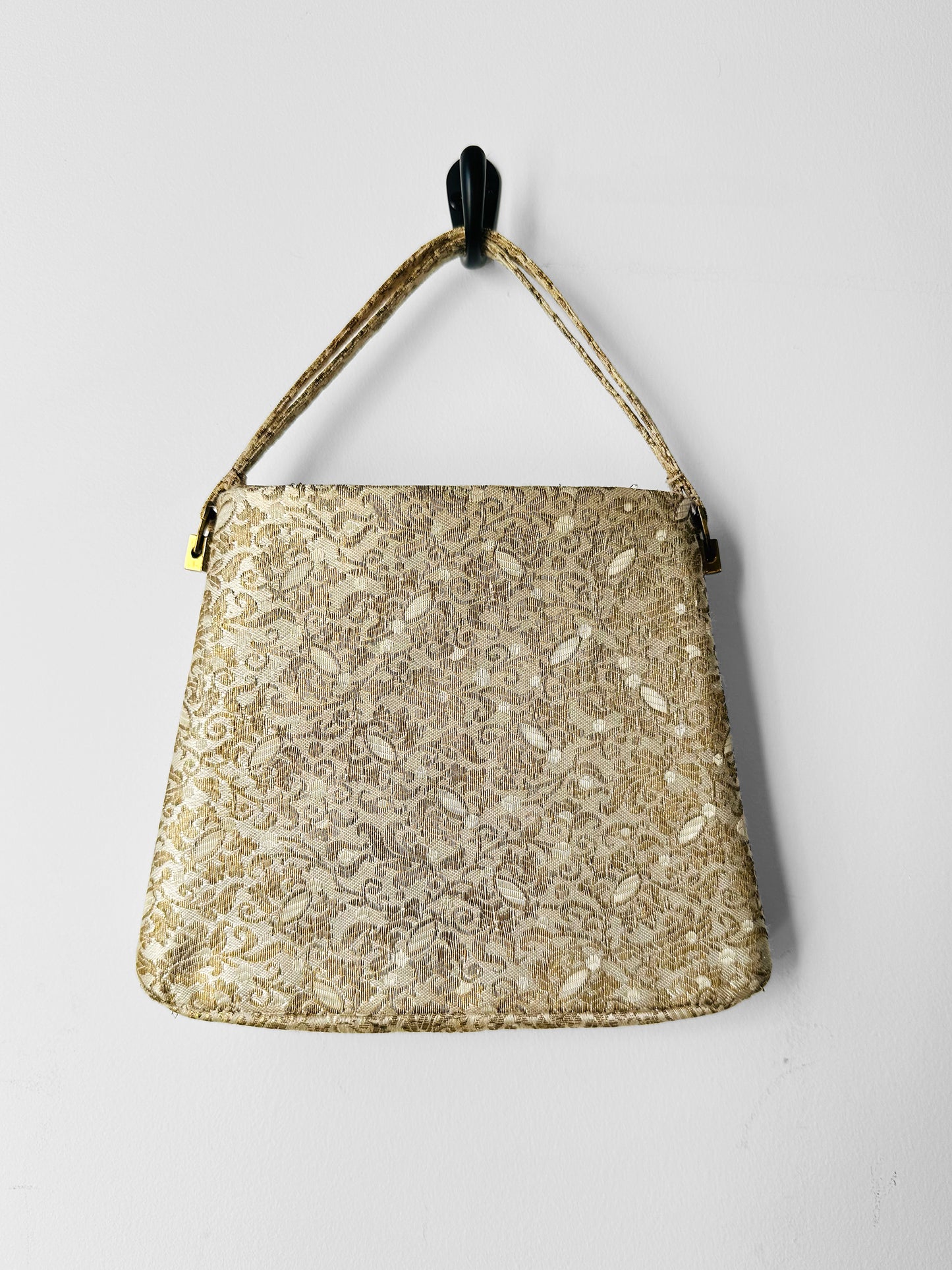 1950s - 1960s L. Magnin & Co. Floral Brocade Floral Blush Interior Evening Bag with Mirror and Coin Purse