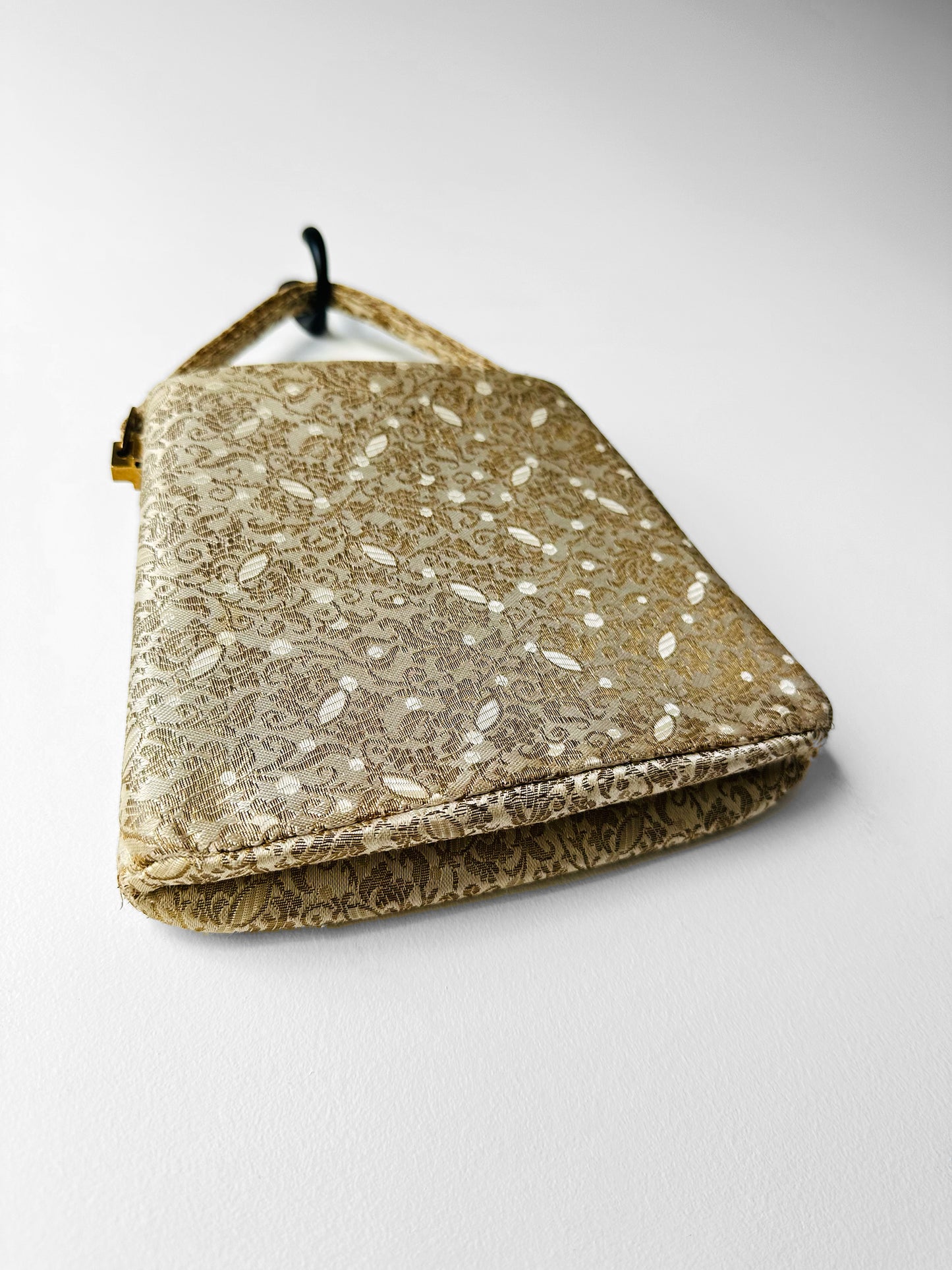 1950s - 1960s L. Magnin & Co. Floral Brocade Floral Blush Interior Evening Bag with Mirror and Coin Purse