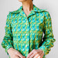 1960s - 1970s Apple Green Window Pane Patterned Button Up Shirt  - Sz. Sm