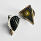 1970s Ribbed Black Resin and Fluted Metal Post Earrings