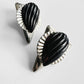 1970s Ribbed Black Resin and Fluted Metal Post Earrings