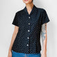 1990s Black Patterned Short Sleeve Tapered Blouse - Sz. Sm