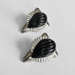 1970s Ribbed Black Resin and Fluted Metal Post Earrings