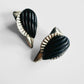 1970s Ribbed Black Resin and Fluted Metal Post Earrings