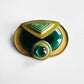 Antique Art Deco 1920s - 1930s Malachite Brooch with Geometric Design and Turquoise Enamel