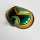 Antique Art Deco 1920s - 1930s Malachite Brooch with Geometric Design and Turquoise Enamel