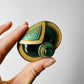 Antique Art Deco 1920s - 1930s Malachite Brooch with Geometric Design and Turquoise Enamel