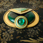 Antique Art Deco 1920s - 1930s Malachite Brooch with Geometric Design and Turquoise Enamel
