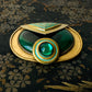 Antique Art Deco 1920s - 1930s Malachite Brooch with Geometric Design and Turquoise Enamel